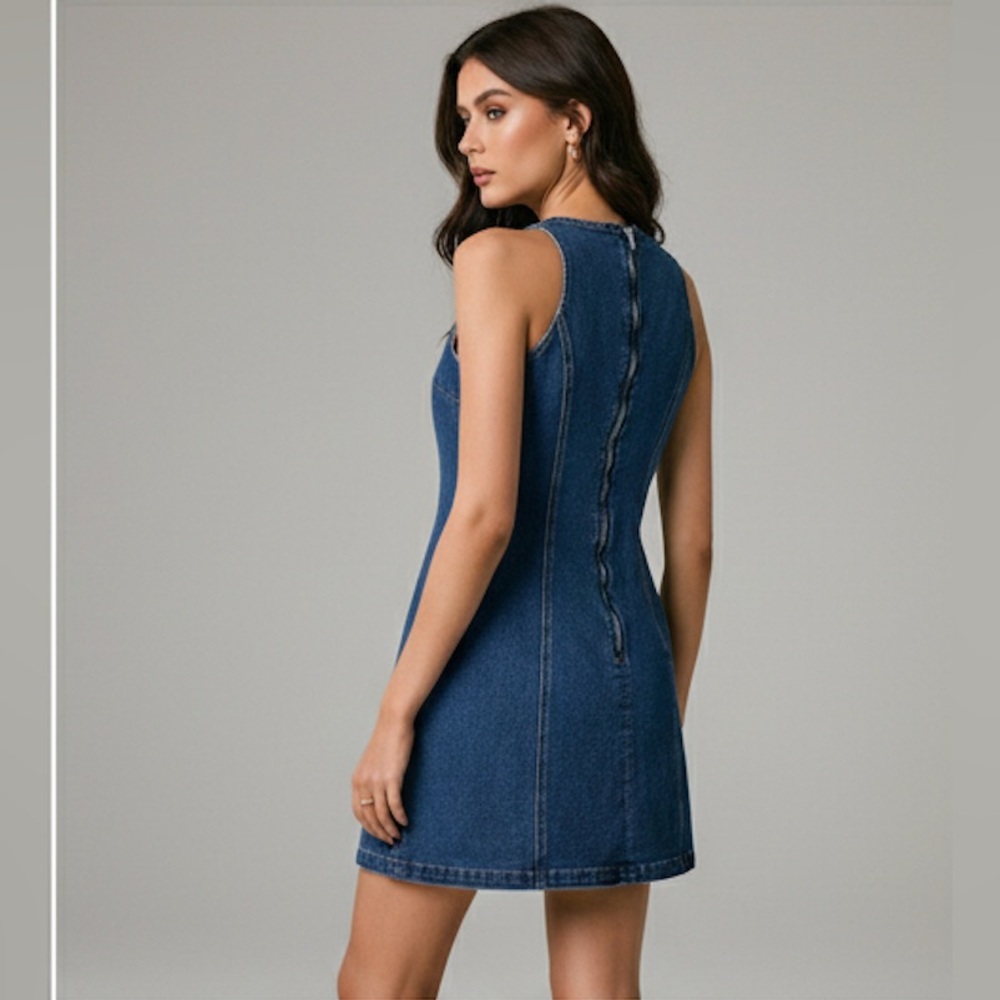 🔥🔥Mini Denim Dress Gold Button Deco Blue - Picture 4 of 9